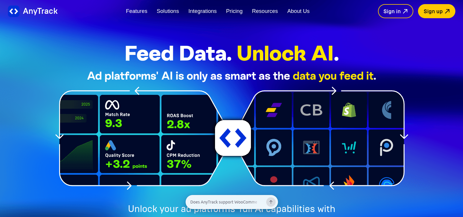 AnyTrack dashboard displaying real-time conversion attribution metrics