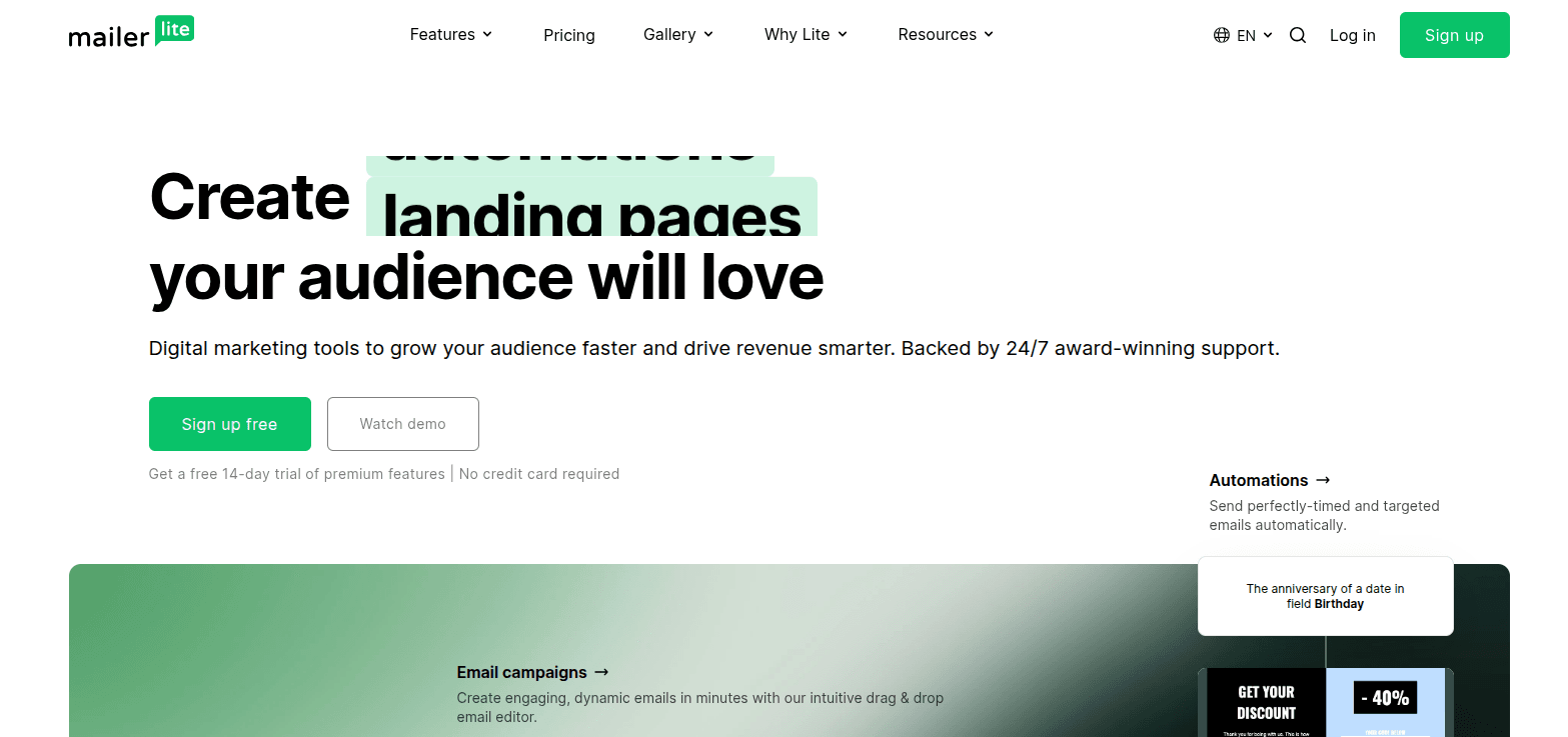 MailerLite drag-and-drop email campaign editor