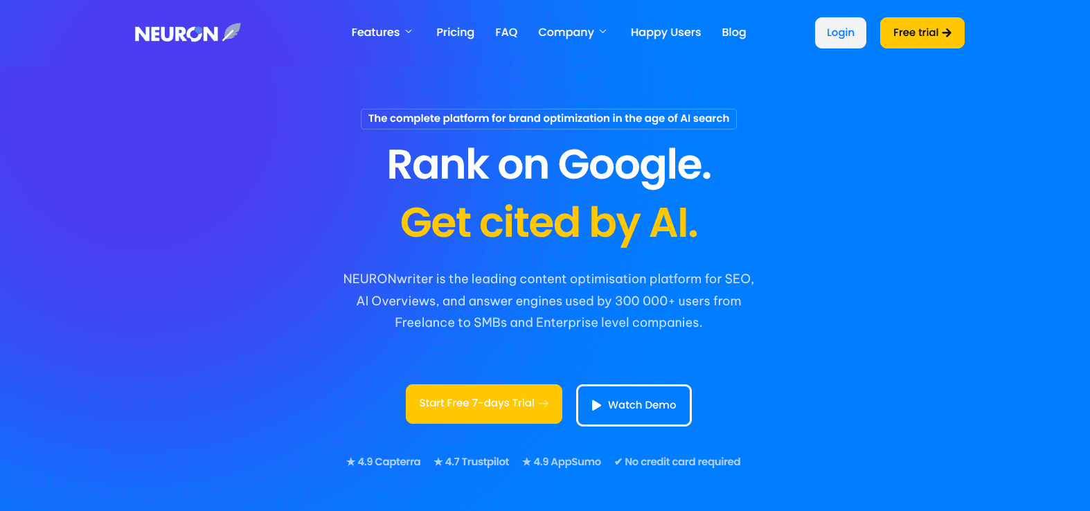 NeuronWriter content optimization dashboard showing a content score
