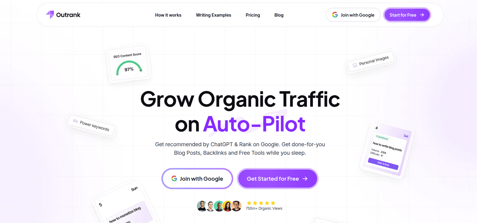 Outrank dashboard showing scheduled AI-generated articles