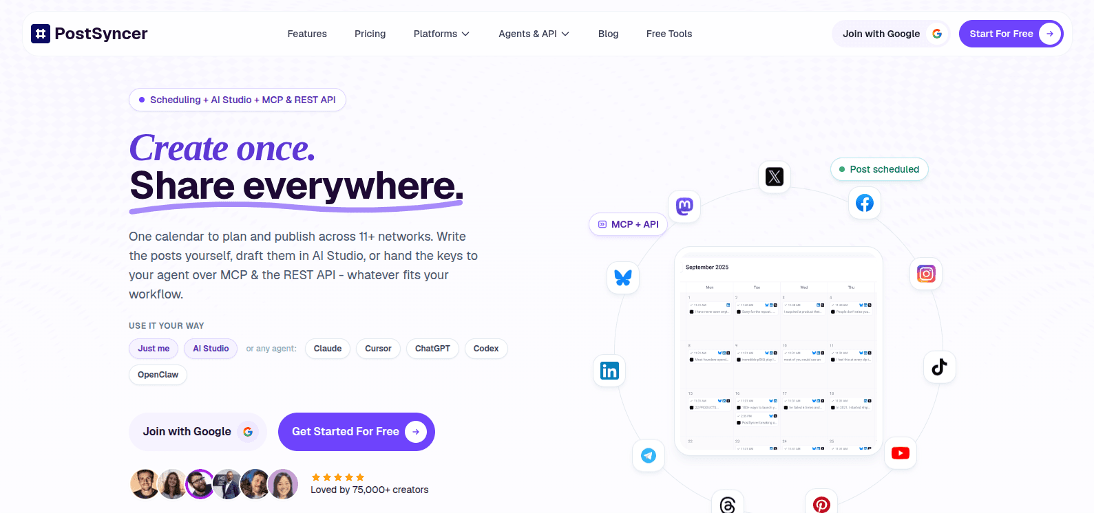 PostSyncer multi-channel scheduling dashboard and AI generator
