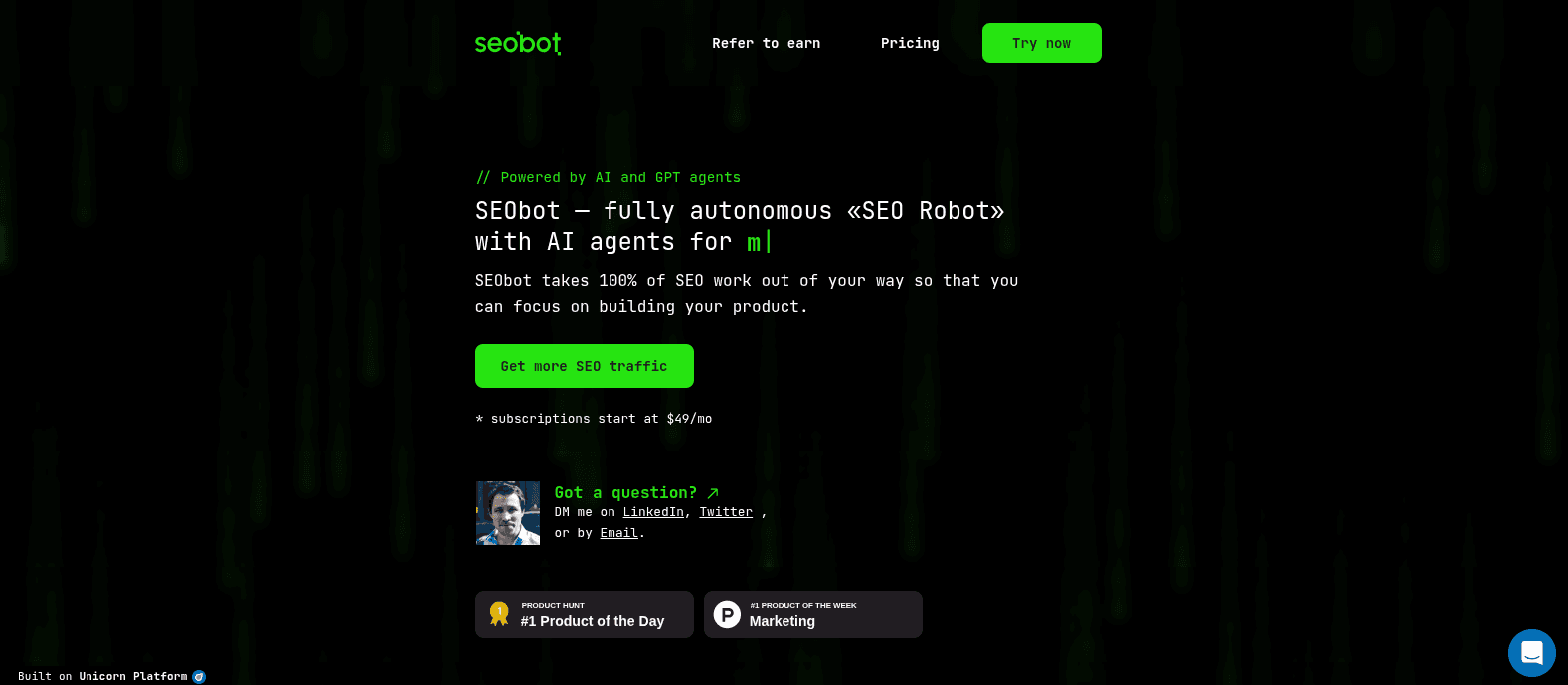 SEObot automated content pipeline dashboard
